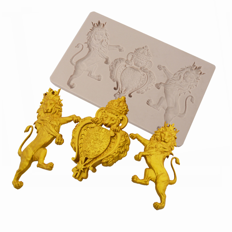 Fondant molde León cobre estatua pastel molde de silicona alivio decoración ritmo seco chocolate herramienta epoxi
