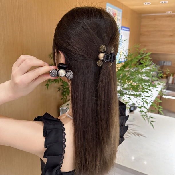 여아 프렌치 레트로 진주 큐빅 집게핀 실버 골드 앞머리 포니테일 헤어핀