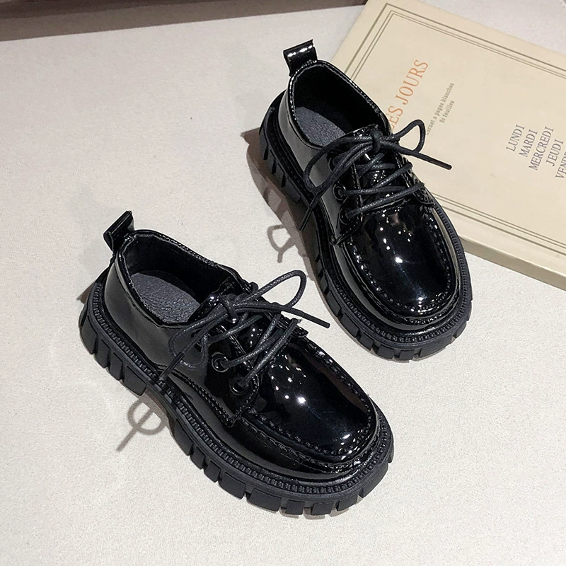 Черные маленькие кожаные туфли для девочек, весна-осень 202, универсальные студенческие туфли на толстой подошве в японском стиле на плоской подошве в японском стиле jk