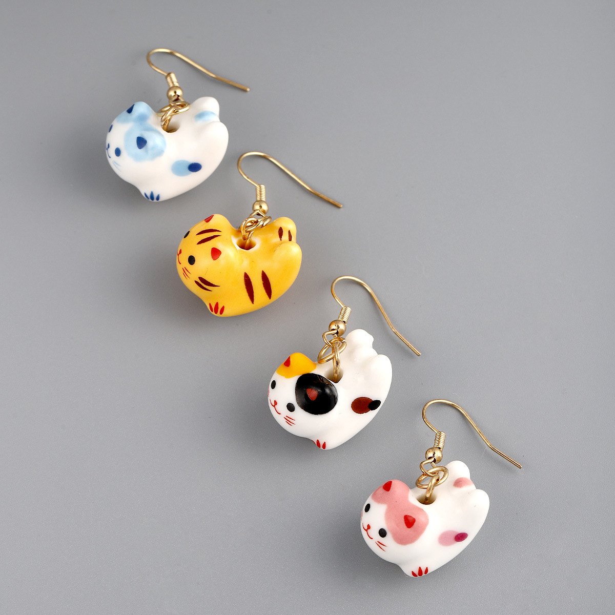 Alloy, ceramics Material Cute Cat Alloy Ceramics Stoving Varnish Women's Drop Earrings 1 Pair