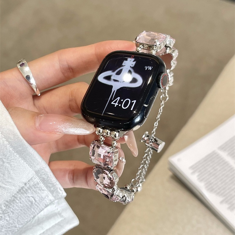 For apple watch8 Apple S7 Watch Summer New Stained Glass Diamond Stretch Zipper Strap s9