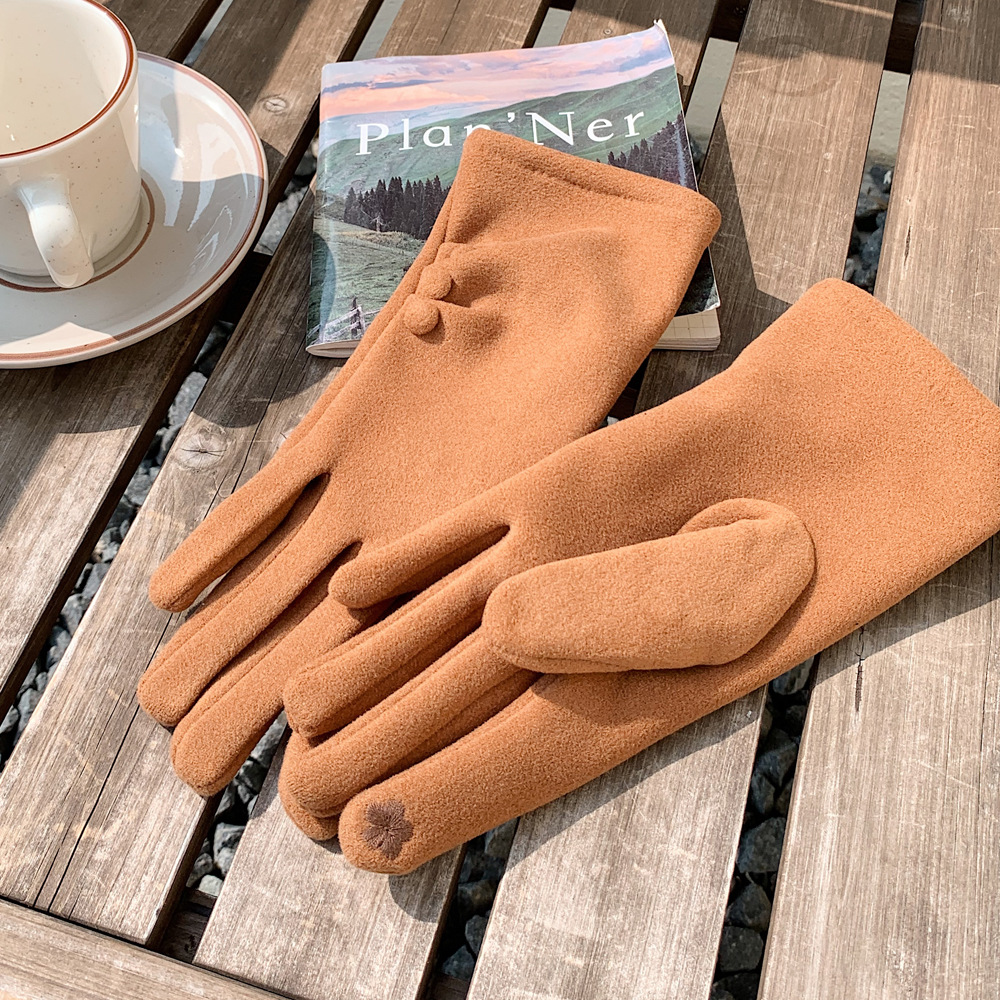 Nuevo botón de color sólido nicho de diseño guantes cálidos de otoño y invierno con guantes de moda al aire libre de dedo largo para ciclismo a prueba de frío