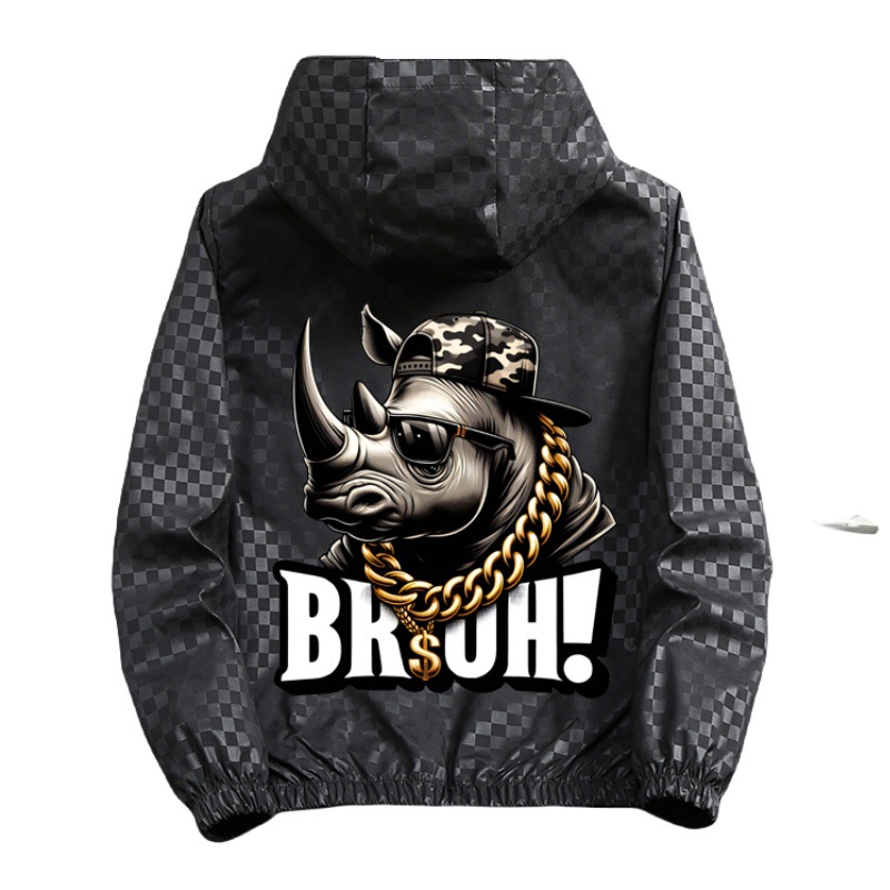 Veste à capuche décontractée pour homme, grande taille, coupe ample, luxueuse, noire et grise, en polyester, tendance printemps._voghion.com