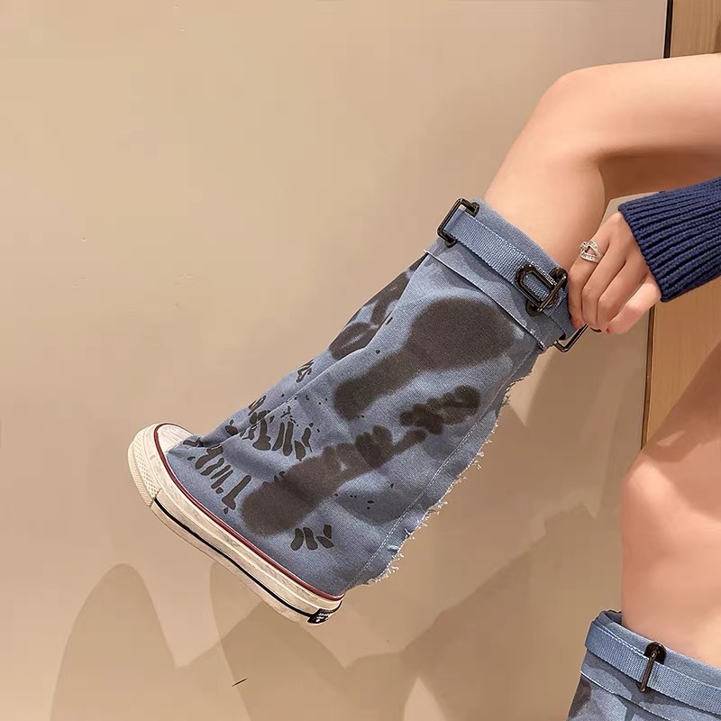 Stivali da donna alla moda a metà polpaccio, stile Wasteland, nicchia graffiti, pantaloni in tela, stivali, nuovo stile_voghion.com