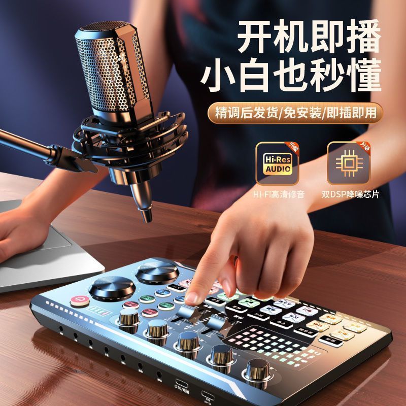 Universal Live Streaming Sound Card and Voice Changer Equipment Set for Mobile Phones and Computers, Microphone for Singing and Streaming