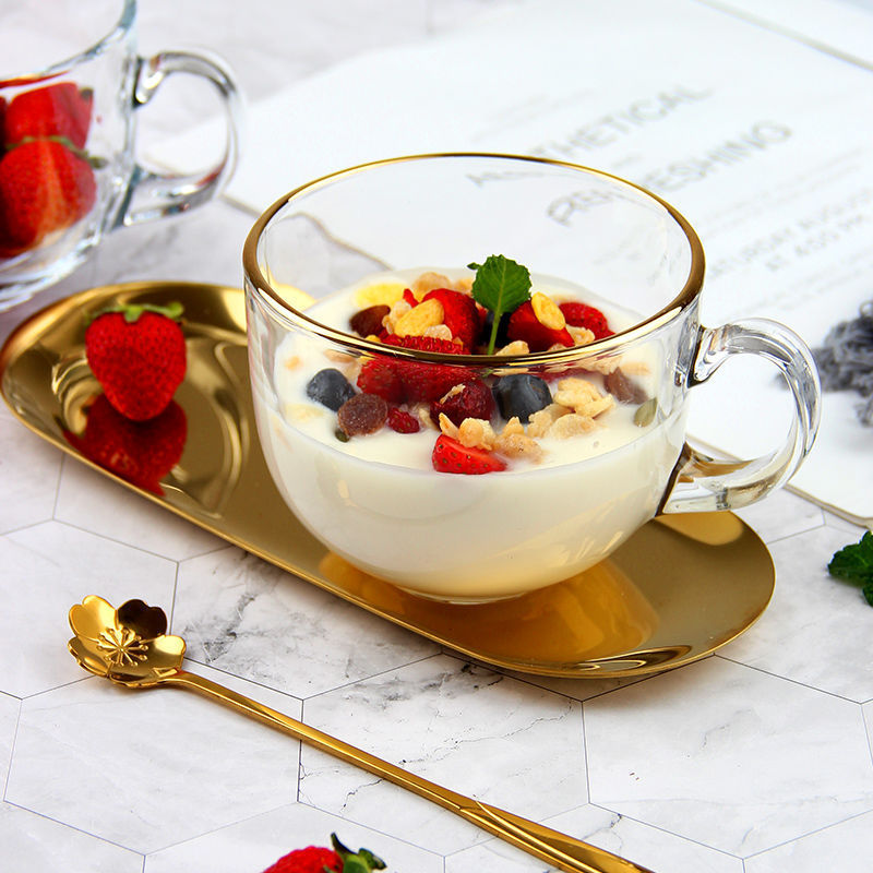 Breakfast Cup Oatmeal Cup Tempered Glass Cup Phnom Penh Large Capacity Household Milk Cup Microwave Oven Heat-Resistant Thickened with Lid