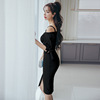 Slim dress with bottom strap and buttocks， split pencil skirt