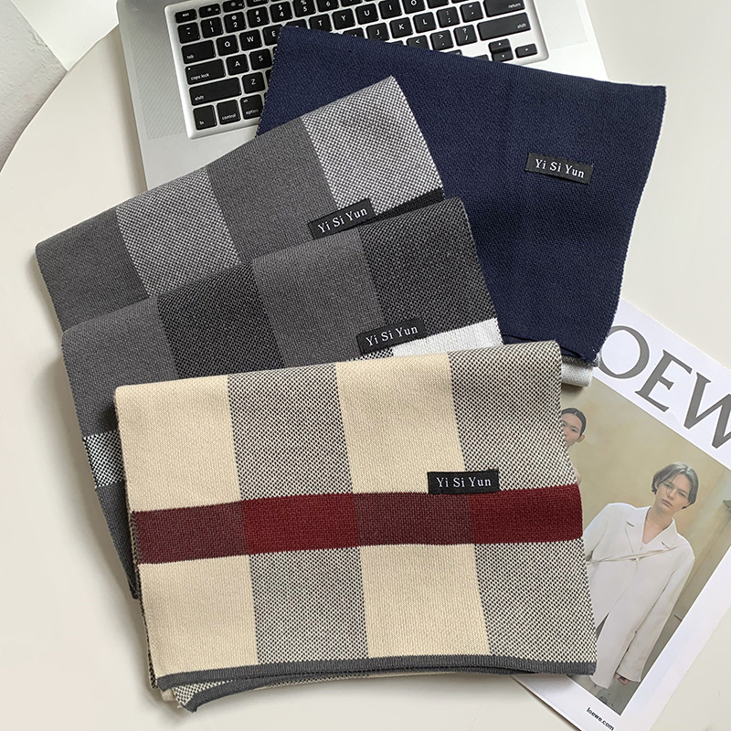 Bufandas de punto coreanas de estilo universal engrosado y cálido para enviar regalo al novio collar de otoño y invierno nuevo bufandas a cuadros
