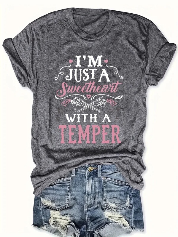 I'M Just a Grumpy Sweet Lady T-Shirt - Western Pattern, Casual Dark Gray Top