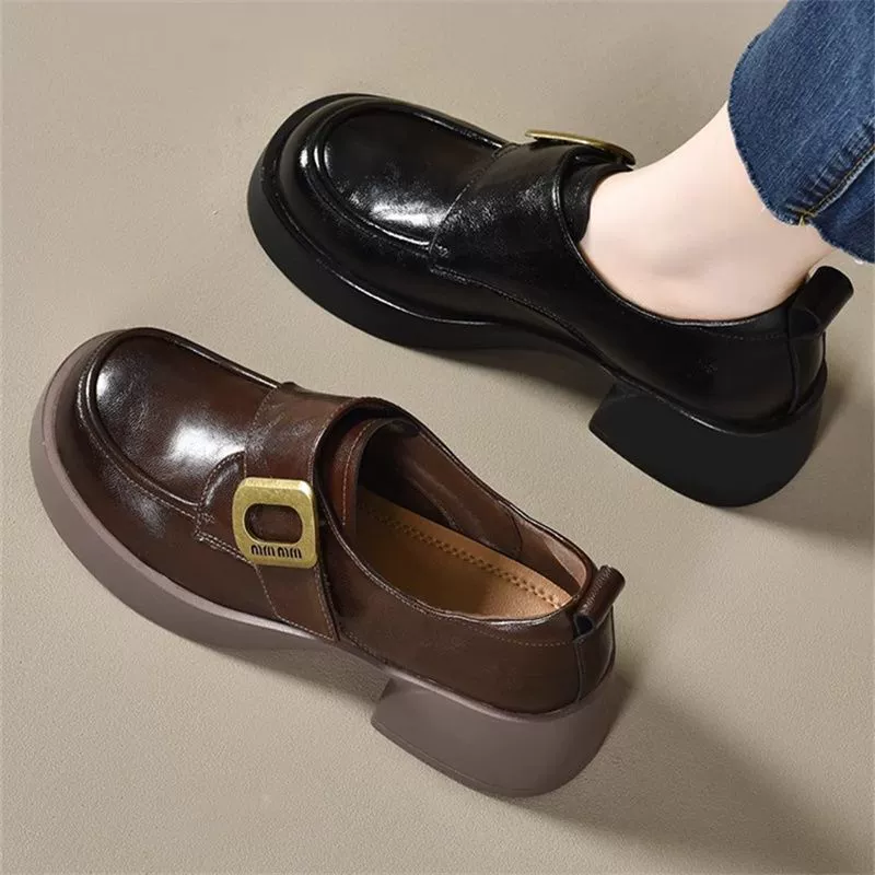 Английская мягкая кожаная обувь Lefu 2025 новая толстая подошва ретро одна обувь весна и осень повседневная мода маленькая кожаная обувь
