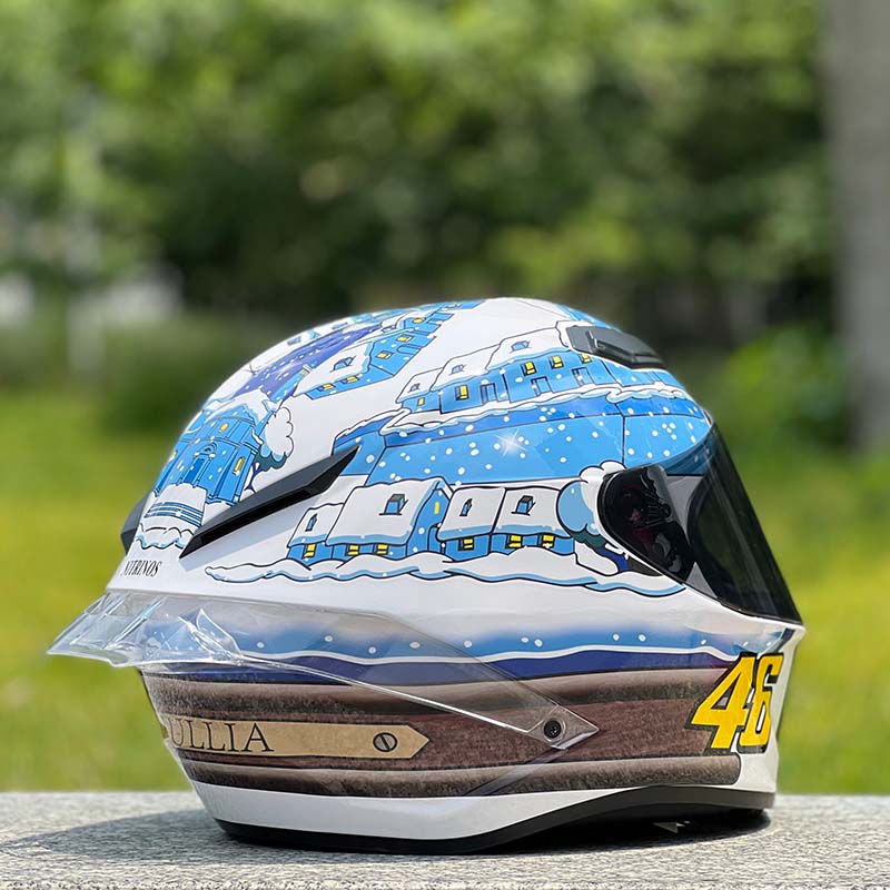 Motorcycle Helmet Personalized Snow House Style with Extended Spoiler