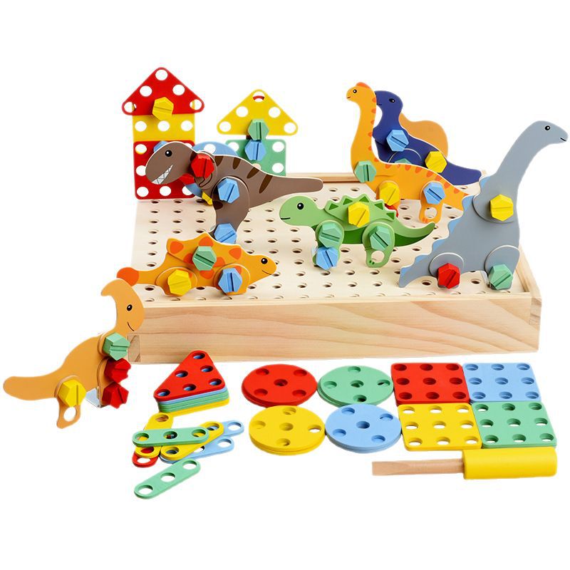 Inteligencia de madera para niños, educación temprana, tornillo, animal, rompecabezas tridimensional, ensamblaje, coordinación mano-ojo, desmontaje, juguetes de iluminación
