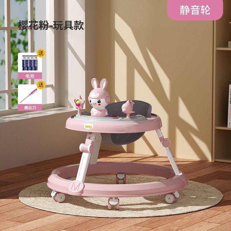6~18개월 아기에게 적합한 사쿠라 핑크 - 사일런트 휠 장난감 트레이 + 음악 및 조명