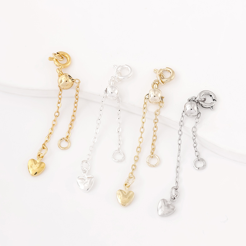 Color-Preserving 14K Gold Extension Chain, Adjustable and Retractable, Plated with Real Gold, Heart-Shaped Pendant Tail Chain, DIY Accessory Extension Chain D108B