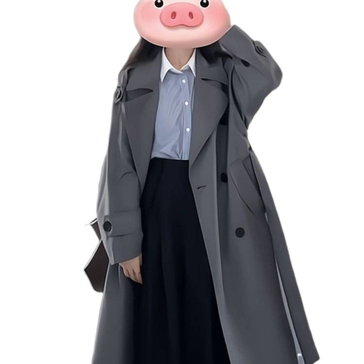 超好看灰色风衣外套女中长款2025早秋新款韩系小个子高级翻领大衣|undefined