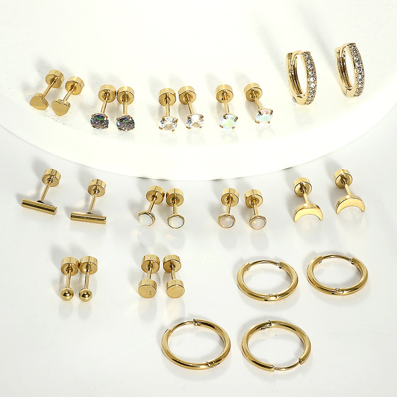 Amazon Best Selling 26Pcs 316L Stainless Steel Round CZ Earring Set Fashion Jewelry Wholesale detail image 7