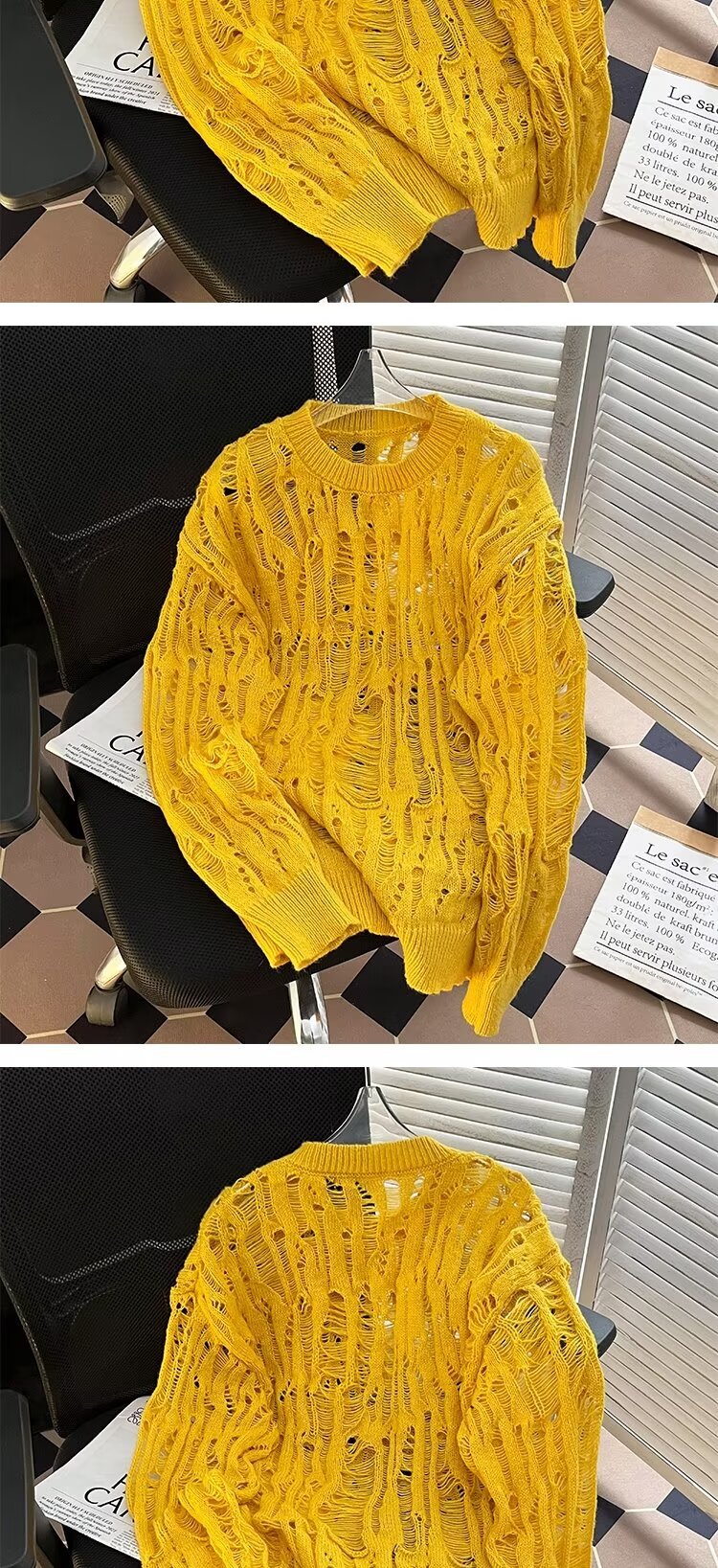 Übergroßer, lässiger Strickpullover für Herren mit einzigartigem Cut-Out-Design. Lockere Passform, lange Ärmel, bequemer Pullover für den Alltag (mehrere Farben)_voghion.com