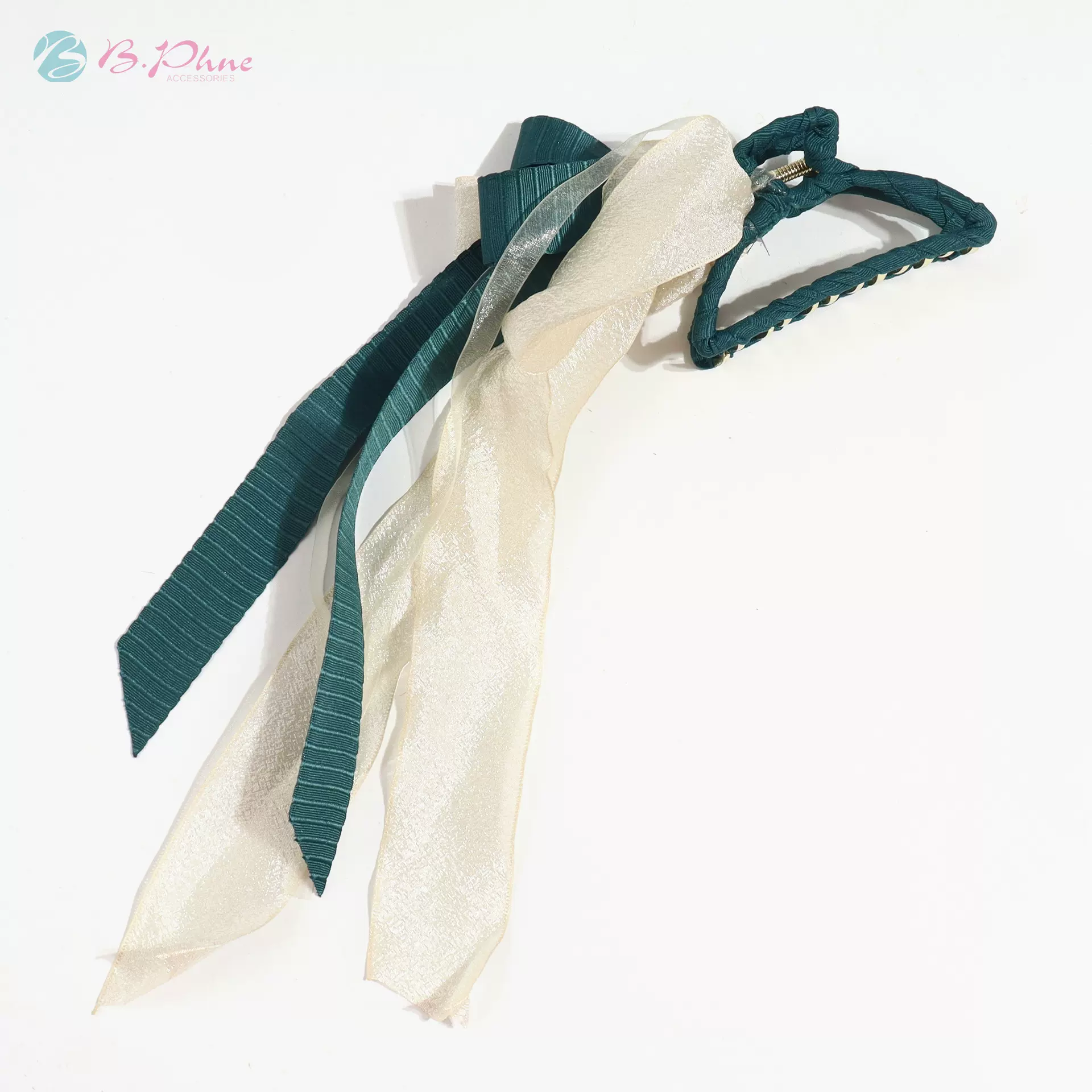 古风汉服发饰超仙蝴蝶结发夹长飘带头饰青丝丝带流苏发带边夹绿色