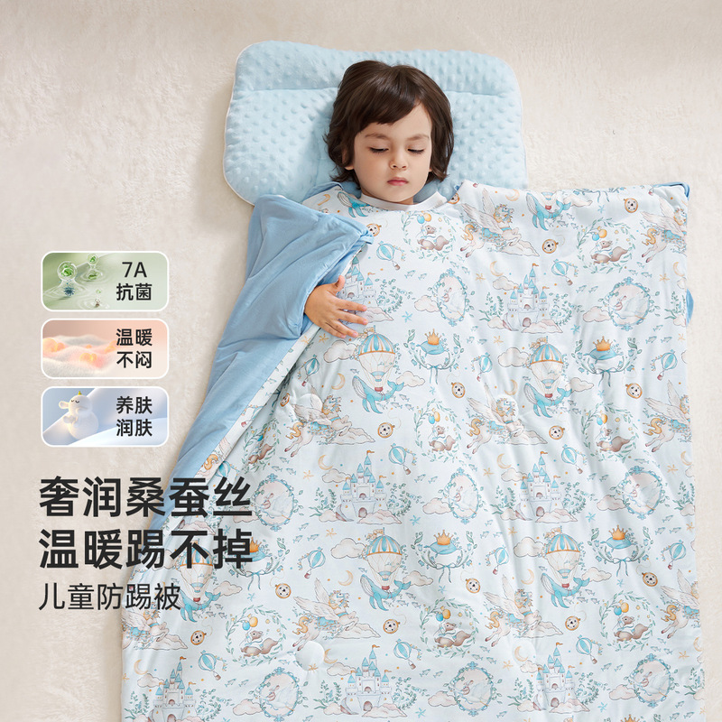威尔贝鲁儿童防踢被25年新款春秋防着凉被子印花针织蚕丝睡袋a类|undefined
