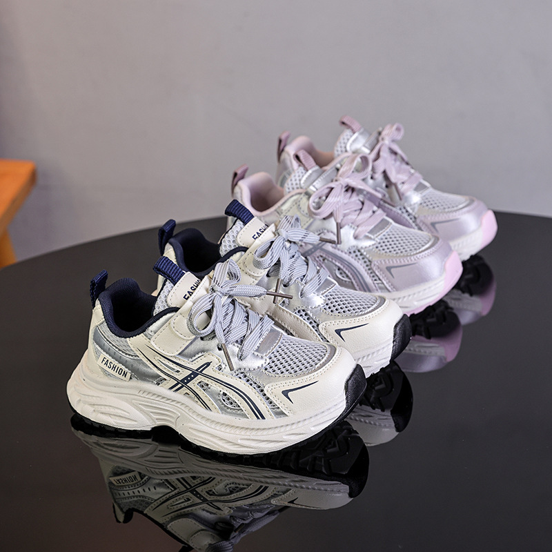 Zapatos deportivos de malla para niños 2026 primavera y verano nuevos zapatos de papá para niños velcro antideslizante zapatos casuales para niños