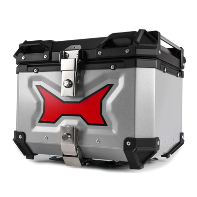 for Electric Vehicles, Motorcycle trunk - 45l-embossed-with-light-red-patch-tail-boxsilver