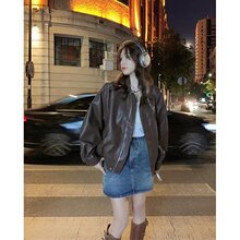 皮衣外套男女宽松oversize美式复古痞帅高级感港风pu皮夹克机车服