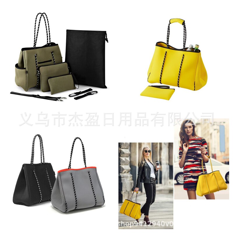 Cross-border European and American Fashion Portable Beach Bag Waterproof Diving Material Shoulder Bag Amazon Neoprene Tote Bag