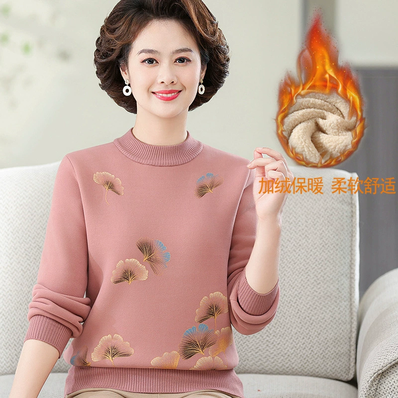 Одежда для мам среднего возраста, осенне-зимняя одежда, свитер на флисовой подкладке, короткий топ, зимняя утепленная теплая рубашка для женщин среднего и пожилого возраста
