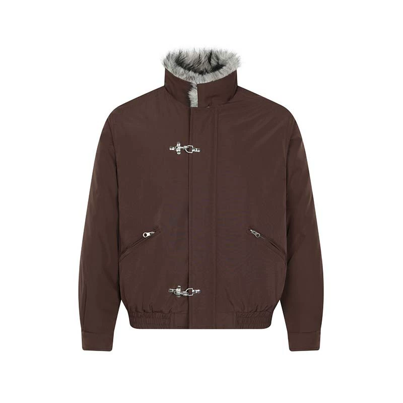 冬季新款美式潮牌小立领飞机扣毛领设计感棉服男高街加厚保暖外套