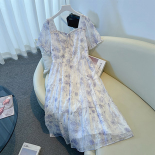 65-175kg Plus Size Women's Fat mm Elegant Gentle Style Floral Dress Summer New Waist Mid-Length Skirt