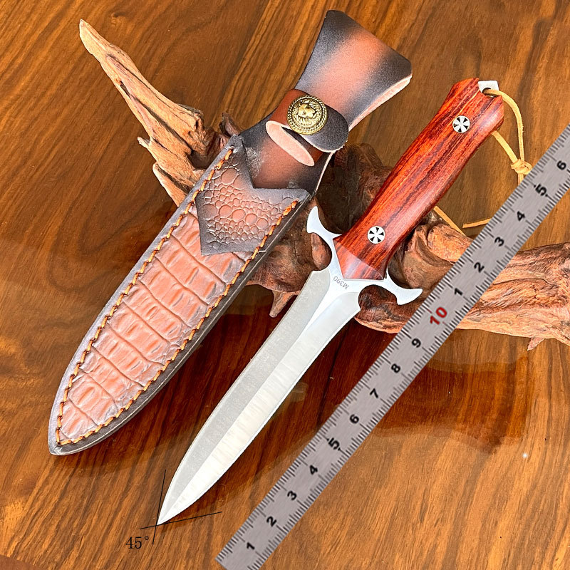 新品热销双刃龙骨一体M390粉末钢直刀户外手把肉刀锋利高硬度刀具