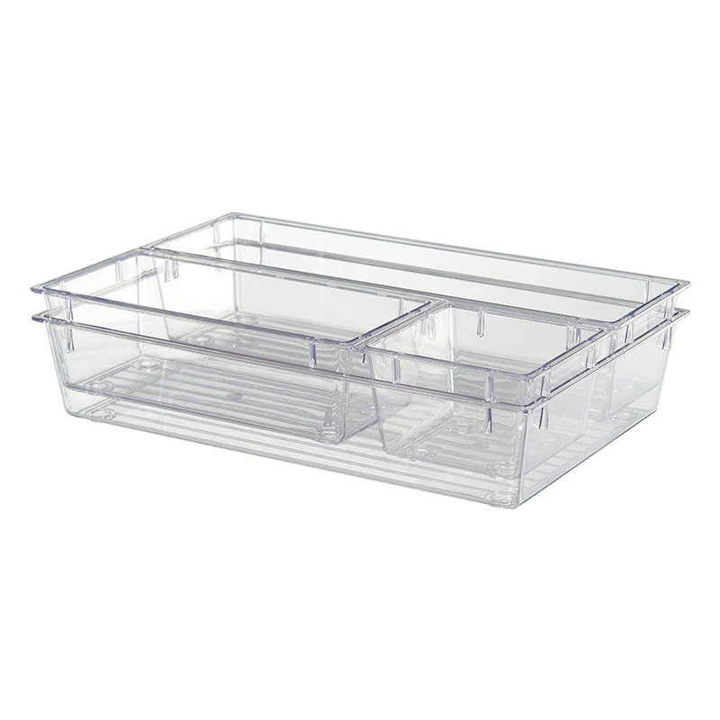 Stackable Clear Drawer Organizer Box, PET‑Free Plastic, Multipurpose Kitchen & Cosmetic Storage
