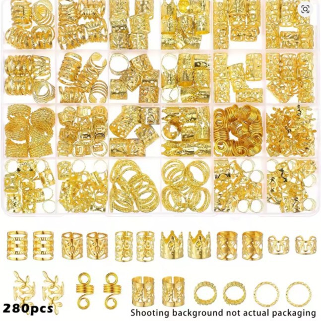 280 piezas de Amazon Trenza Accesorios para el cabello Accesorios para rastas de cabello Anillo para trenzas Tejido con cuentas Hombros de puños de bricolaje transfronterizos