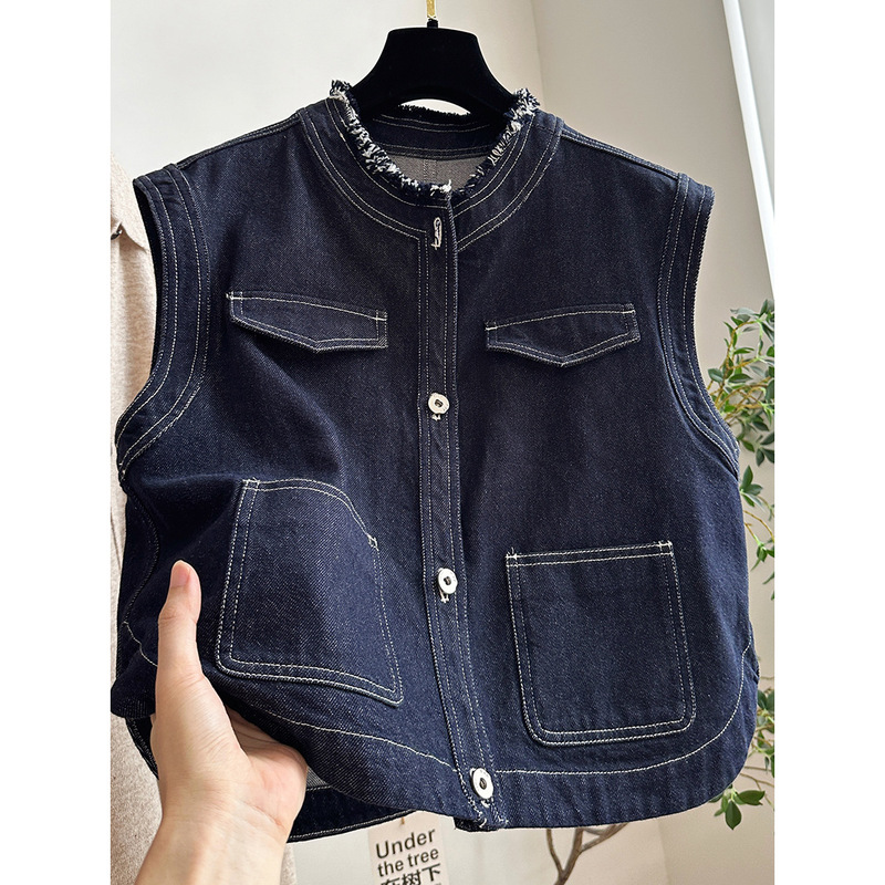 2026 Spring and Autumn New Sleeveless Original Color Denim Vest Jacket for Women Korean Style Simple Casual Jacket Top Trend 2026 Spring and Autumn New Sleeveless Original Color Denim Vest Jacket for Women Korean Style Simple Casual Jacket Top Trend