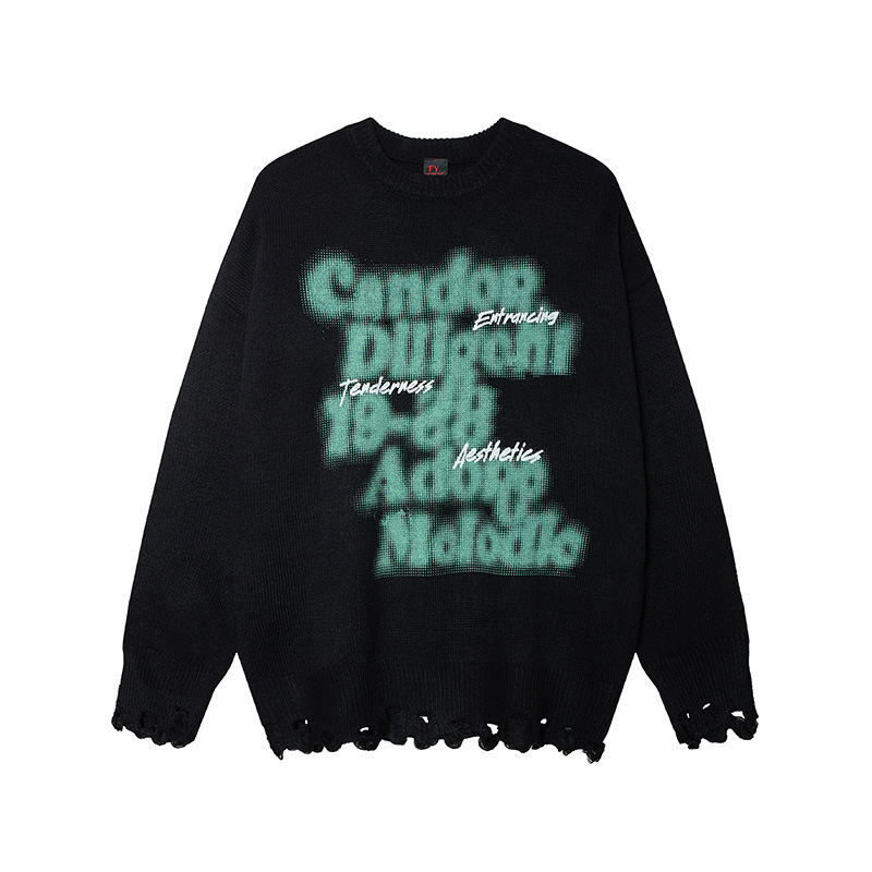 Tang Mu Chao Ren 2025 Autumn New National Trend Retro Fuzzy Letter Embroidery Design Casual Loose Unisex Sweater