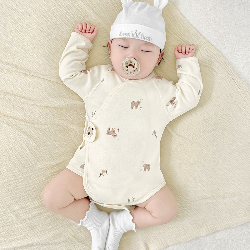 Primavera y otoño recién nacidos camiseta de algodón delgada triángulo harina ropa de otoño para niños, niñas y niños, ropa de bebé