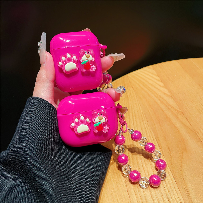 Rose Red Bear for Apple AirPods 3 Generation Bluetooth Headset Protective Case Pro2 Headset New Ins