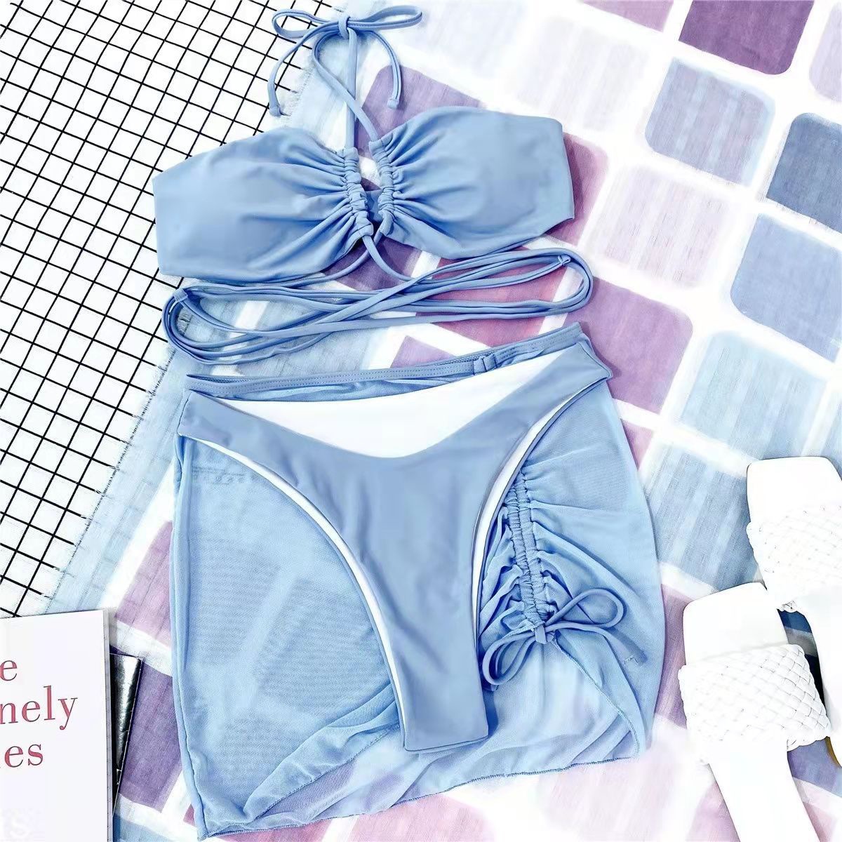 2021 Amazon nuevo comercio exterior europeo y americano traje de baño de las mujeres traje de baño de color sólido vendaje sexy bikini traje de baño