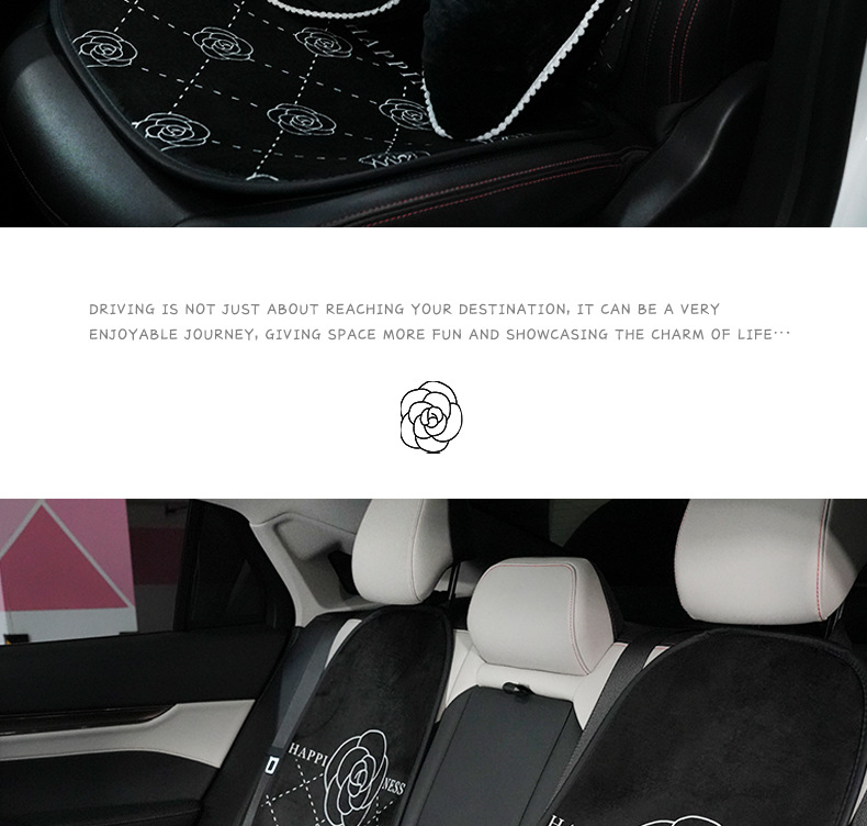 Blue Rain Car Seat Cushion, Plush High-End Camellia Car Seat Cushion, Autumn and Winter Warm and Comfortable Car Seat Cover