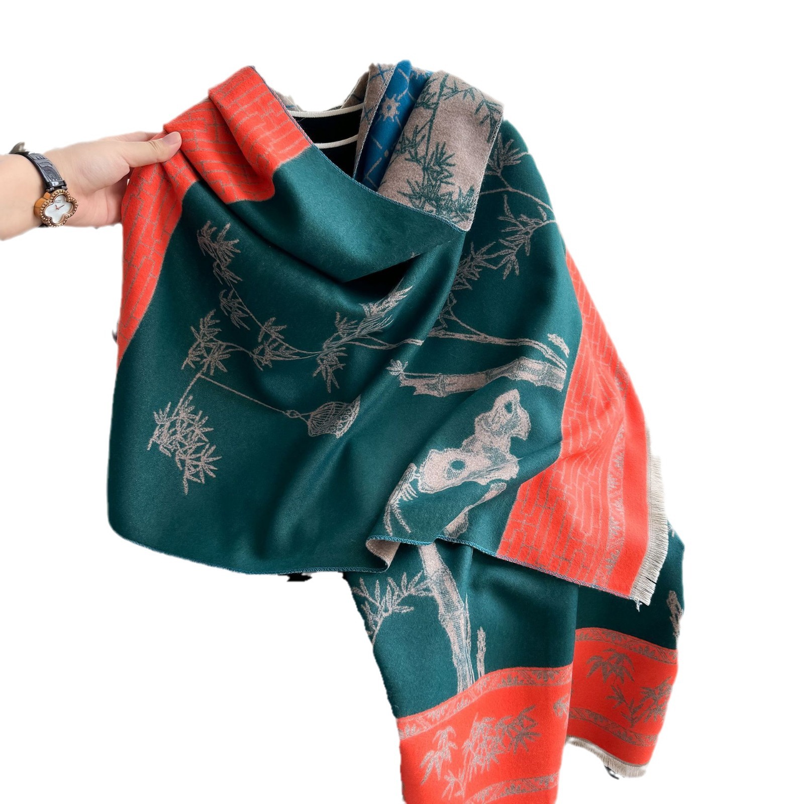 Nueva moda vintage bambú impresión bufandas para damas de alto nivel 2024 otoño y invierno grueso manteniendo el calor bufandas