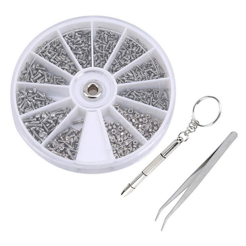 无框太阳眼镜鼻托钟表螺丝批螺帽工具 家庭维修盒组合套装1000pcs
