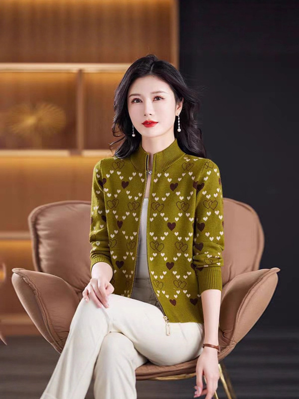 羊绒开衫女2025新款妈妈秋装女士洋气毛衣外套女提花针织宽松上衣|undefined