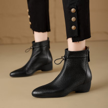 巨好穿法式复古软羊皮及裸小短靴2024冬季后拉链时尚百搭时装靴女