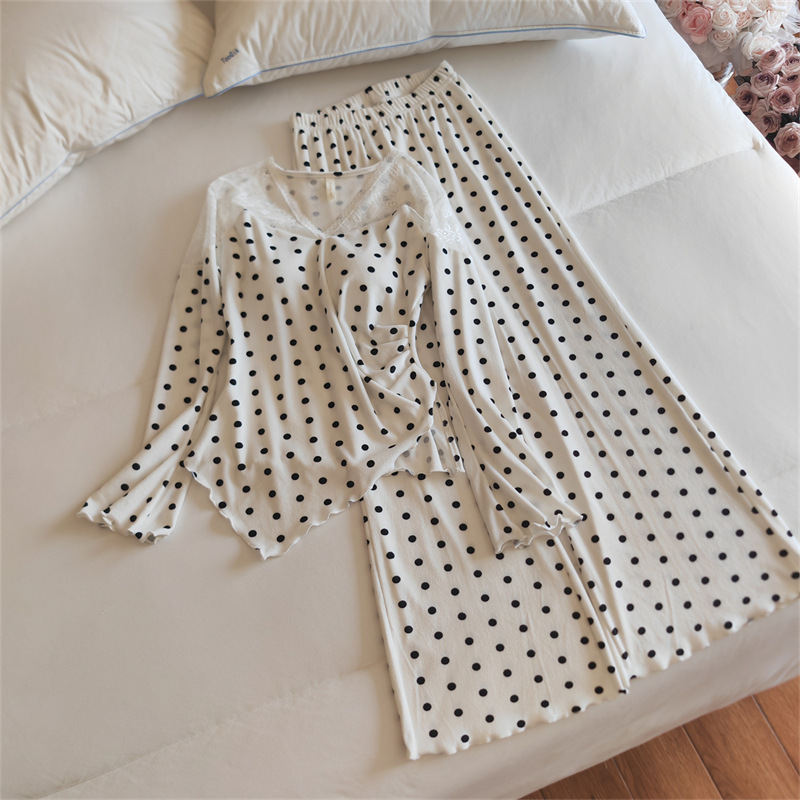 8646#(가슴 패드 포함) 슈트 화이트 도트 아일랜드 벨벳