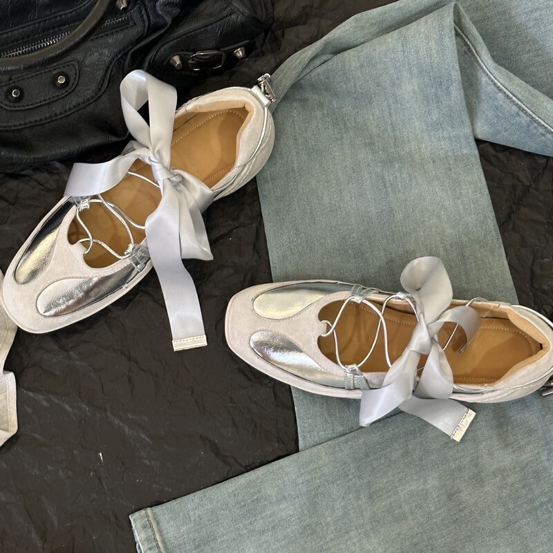 Sheepskin Version ~ Silver Soft-Soled Ballet Ribbon Mary Jane Shoes Casual Sports Shoes Women's Thick-Soled 2025 New Model Sheepskin Version ~ Silver Soft-Soled Ballet Ribbon Mary Jane Shoes Casual Sports Shoes Women's Thick-Soled 2025 New Model