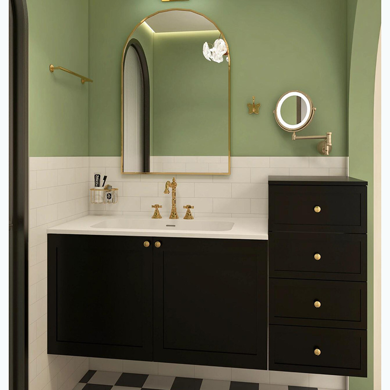 French Retro Bathroom Cabinet Combination Oak Washbasin Washstand Slate Hot-Bent Ceramic Integrated Basin