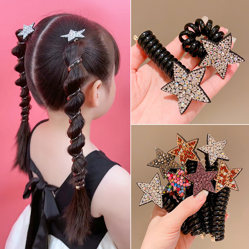 Nuevo rhinestone estrella pelo vinculante línea telefónica banda para el cabello cuerda para el cabello de los niños niña estrella de cinco puntas accesorios para el cabello tocado