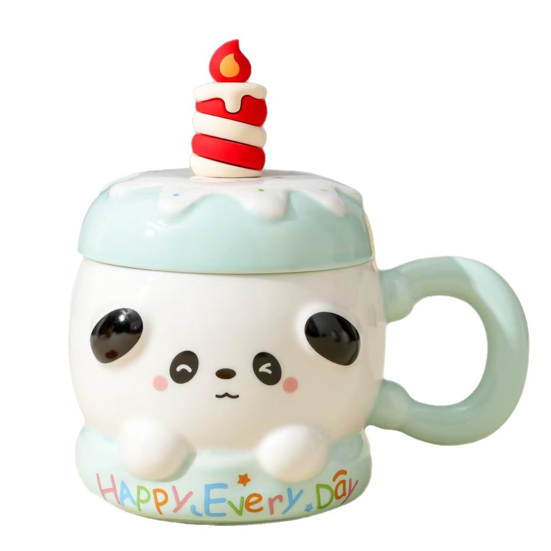 Regalos de cumpleaños para chicas pastel taza con cubierta cucharas de cerámica de oficina taza de agua de alto valor
