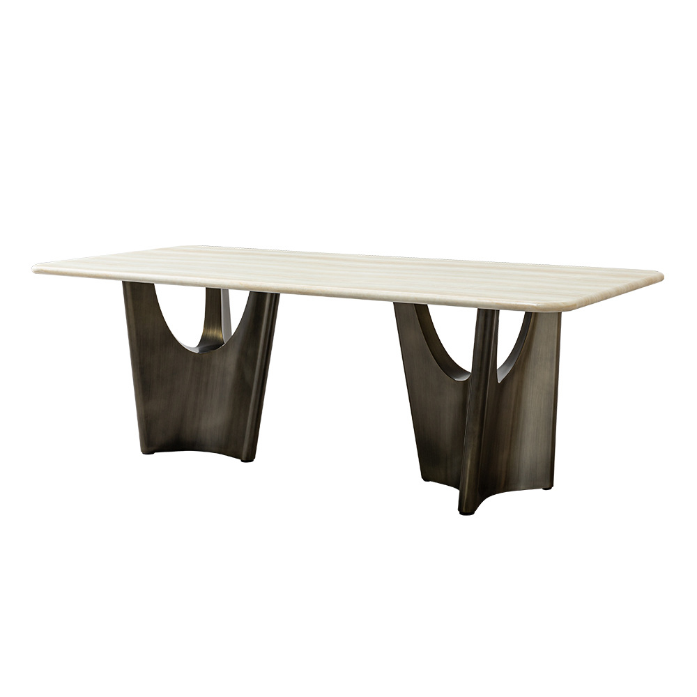 Juego de Comedor de Mármol y Acero Inoxidable para 10 Personas Rectangular Desmontable para Restaurante image 6