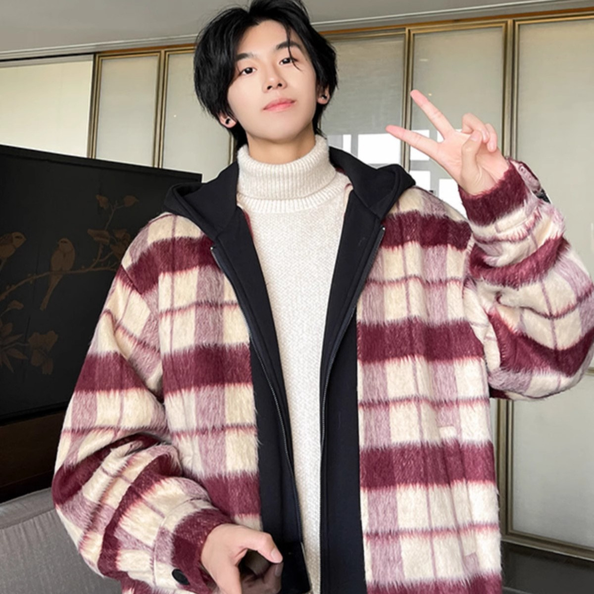 Chaqueta de hombre estilo de primavera 2025 nueva moda top a cuadros ropa de primavera para niños grandes abrigo de hombre guapo